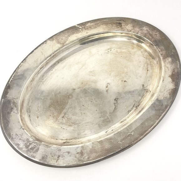 Vintage USN US Navy Military Silver Plate 14" Oval Serving Platter Tray 1305 - Picture 1 of 9